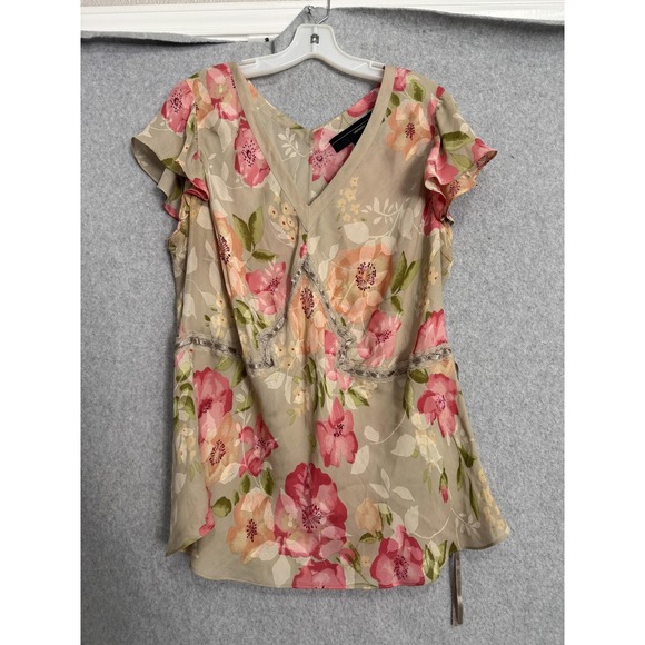 Lane Bryant Silk Skirt Top Set Womens 2X Beige Pink Floral Lace 2 Piece Outfit - Picture 2 of 16